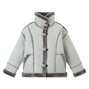 布丁哈鲁冬装童装女童上衣2026秋冬季新款儿童麂皮绒拼接外套