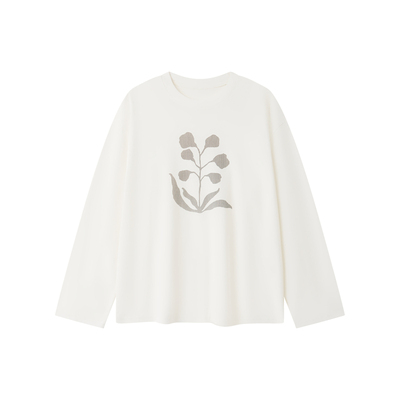 Haiku “Plant Stamps”铃兰花影印花 纯棉丝光肌理宽松长袖T恤