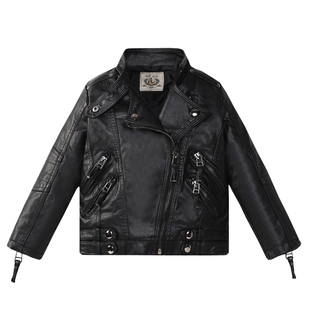 洋气女童机车皮衣外套2022春秋新款韩版亲子母女装儿童皮夹克上衣