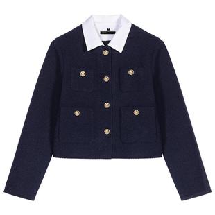 季末7折Maje2025秋冬新款女装时尚花呢深蓝色可拆卸衬衫领外套