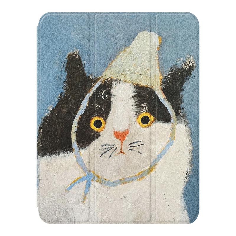 适用于苹果蚕丝纹油画猫猫保护套