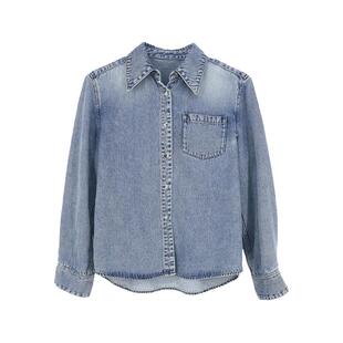 YOUWEI有尾2025春季新品女装糯米牛仔衬衫女简约休闲上衣Y1625108