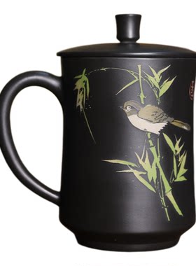 茶杯建水紫陶简约菩提纹办公杯