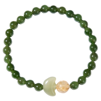 招正偏财碧玉+和田玉+金发晶手串