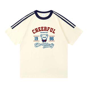 Gbiaior拼接设计感纯棉宽松短袖t恤女oversize运动休闲圆领上衣