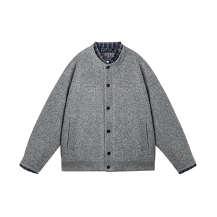 Dream made 假两件格子90白鸭绒轻薄羽绒服男款冬季加厚毛呢外套