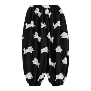 幼悠男童2025新款猫咪印花灯笼裤冬季流行加绒加厚防风束脚裤子潮