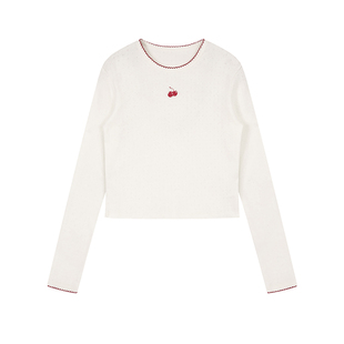 【艾米同款】樱桃KIRSH曲牙绣花长袖T恤女2026春韩系百搭显瘦上衣