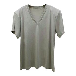 大领口正肩t恤女短袖纯棉大码宽松显瘦深v领垫肩t恤女中长款上衣