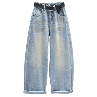 2026春夏烫钻老爹裤弯刀牛仔裤女