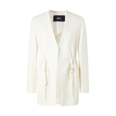 IMM尹默春天丝涤纶交织粘胶麻面料玉珠点缀新中式外套女