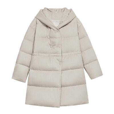 BLUE ERDOS 冬季连帽保暖白鸭绒中长款羽绒服女B246JG005