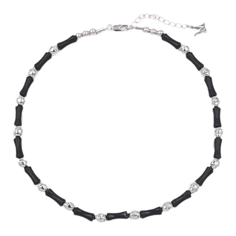 MONA张绮贤同款黑色天然石竹节项链女夏小众高级感串珠锁骨链网红