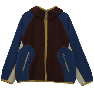 MOVEUP幻走2025秋季新款.FUN系列撞色织带拉链摇粒绒短款外套女