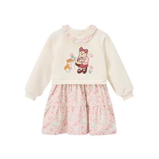 TeenieWeenie Kids小熊童装舒适秋冬季女宝宝碎花裙摆卫衣连衣裙