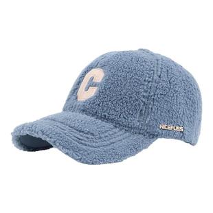 高端品牌仿羊羔绒帽子女士秋冬时尚百搭棒球帽加厚保暖字母鸭舌帽