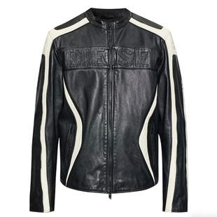 Diesel迪赛 男士时尚休闲潮牌拼色真皮夹克外套皮衣 A21125 0DMBS
