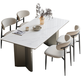 意式轻奢岩板餐桌不锈钢腿现代简约小户型家用全托底板长方形饭桌