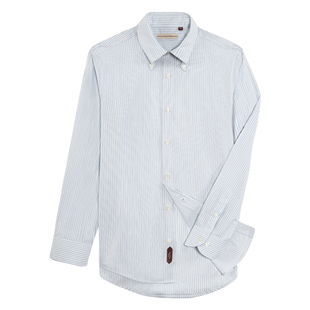 Acme cultum桑蚕丝光泽感明扣尖领条纹易打理长袖衬衫男商务衬衣