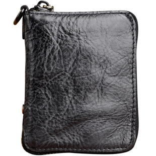 手工真皮小钱包男短款青年拉链复古做旧全牛皮竖款皮夹女士钱夹潮