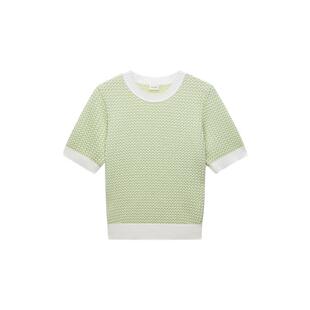 OCHIRLY欧时力 轻薄仿亚麻条纹短袖针织衫女上衣撞色夏季新品