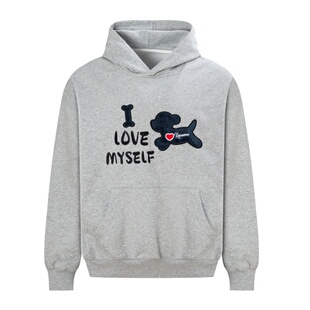 KHIAN SOON秋冬季国潮美式潮牌爱心小狗刺绣连帽卫衣情侣帽衫加绒