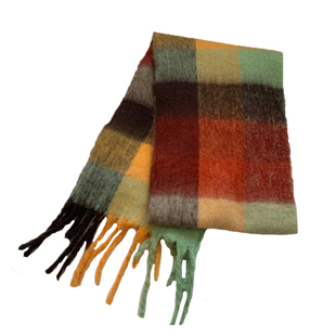 韩版ac彩虹格子围巾女秋冬季仿羊绒拼色流苏马海毛披肩加厚围脖潮