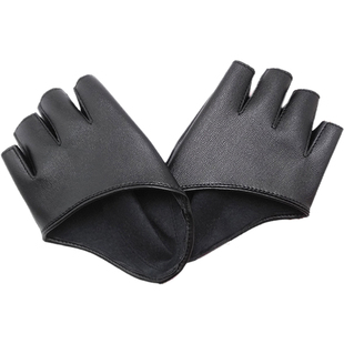 半掌cos皮机车手套半截辣妹dj钢管舞黑白色拍照露指帅气修女手套