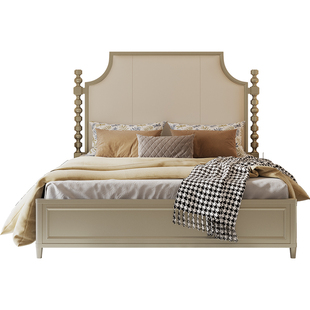 简菲娜美式轻奢真皮朱莉冰柱床法式软包婚床主卧实木床1米8双人床