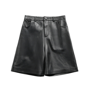 Ins超火真皮短裤子女秋新绵羊皮松紧腰显瘦百搭韩版靴裤