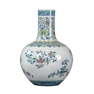 景德镇陶瓷花瓶摆件中式三多天球瓶轻奢瓷瓶客厅博古架装饰礼盒装