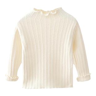 女童白色打底毛衣秋冬儿童半高领木耳边毛线衣宝宝修身内搭针织衫