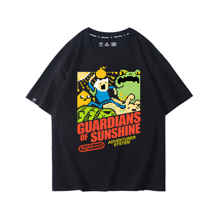 探险时光Adventure time纯棉像素风卡通动漫ins潮牌情侣短袖