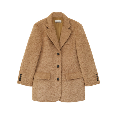 马海毛水波纹长袖平驳领西装