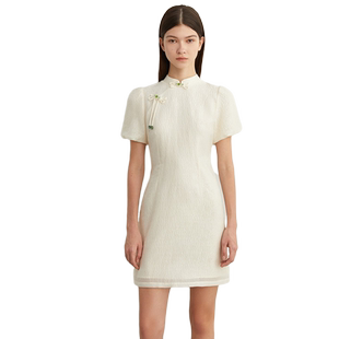 DPLAY夏装新款白色新中式盘扣改良旗袍复古气质连衣裙国风裙子女