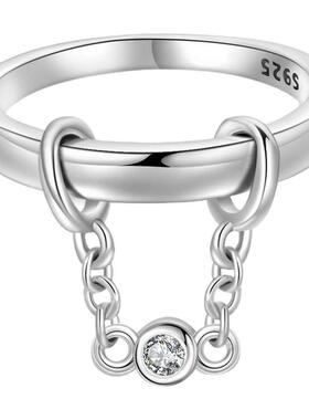 2024新品原创高级感铜镀银小众设计爆款细戒指-锁链创意几何系列