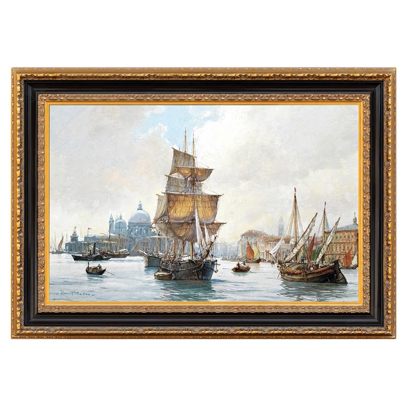 风色威尼斯港口风景油画客厅挂画
