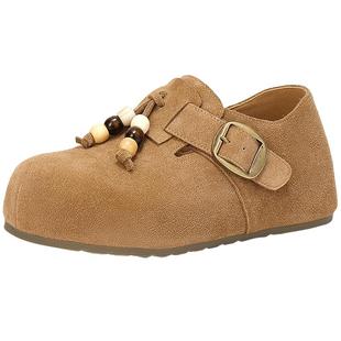 森达绒面全包勃肯鞋女25新款秋内增高复古时尚软底休闲单鞋ZTH93