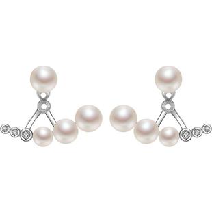 京润珍珠云念S925银淡水珍珠耳钉3-5mm多珠耳饰时尚造型设计珠宝P