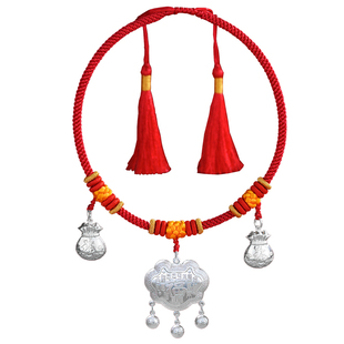 蛇龙宝宝项圈编绳长命锁纯银银锁婴儿平安锁项链儿童满月周岁礼物