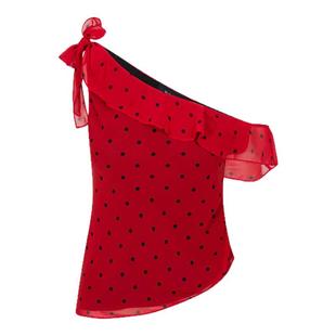 RealisationPar 红色波点真丝单肩不对称背心上衣 The Samantha