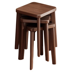 纯实木方凳新中式家用可叠放餐凳结实耐用梳妆凳客人备用餐桌凳