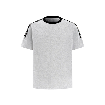 YORAINBOW 夏季学院风肩部条纹复古圆领短袖美式复古三条杠撞色潮