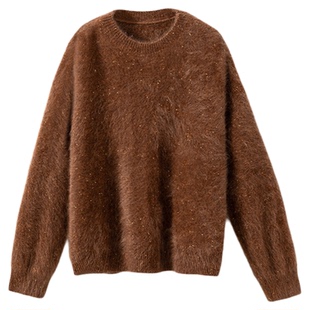 【点子纱+拉绒工艺】1OO%山羊绒 高克重奢感拉毛宽松针织衫毛衣女