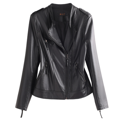 海宁皮衣女短款立领时尚气质夹克