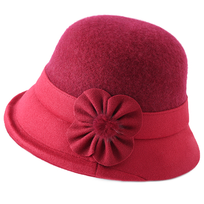 中年妈妈老年人时尚羊毛呢渔夫帽