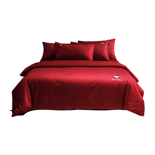 TW小熊红色婚庆60S全棉刺绣四件套结婚新婚陪嫁纯棉床上用品套件