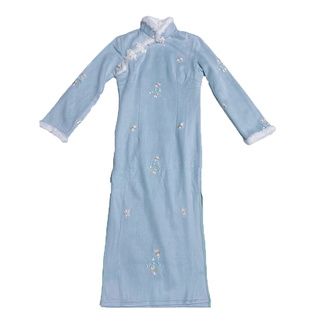 蓝芷复古旗袍新中式改良2025新款冬季民国风加厚秋冬长袖女素雅