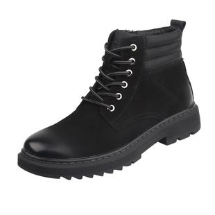 梦特娇皮鞋男士冬真皮磨砂面高帮马丁靴男款男厚底防滑大头大黄靴