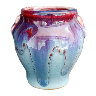 多肉拇指花盆粗陶奶罐双耳景德镇冰裂窑变流釉迷你创意老桩控小号